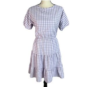 BCBG Generation Purple Gingham Dress Puff Sleeve Tired Mini Size 6 Girly